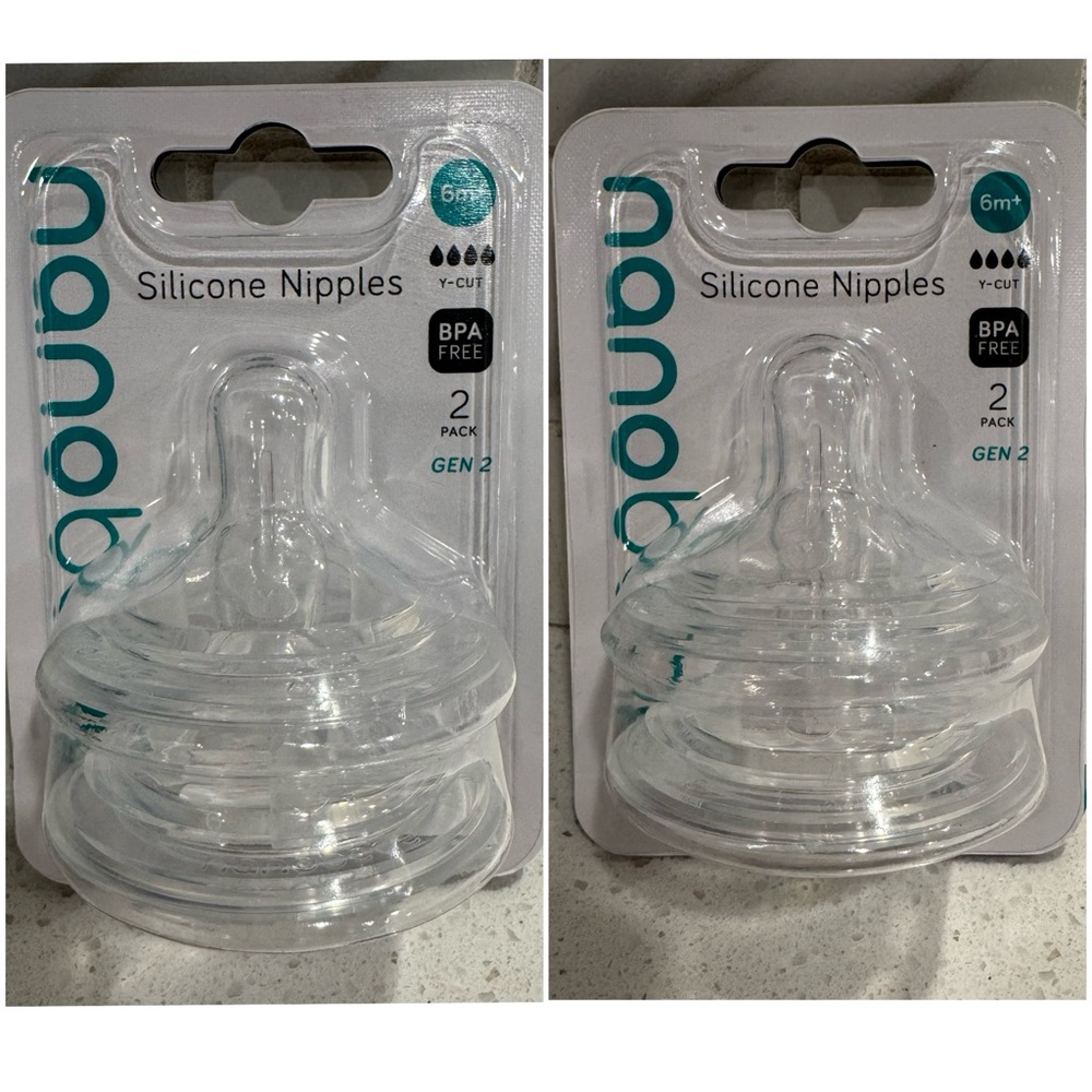 (2) 2 Packs nanobébé Silicone Anti-Colic Baby Bottle Nipples Y-Cut